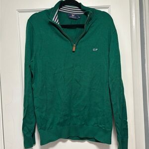 Vineyard Vines Green Zip Up Sweater with Striped Collar
